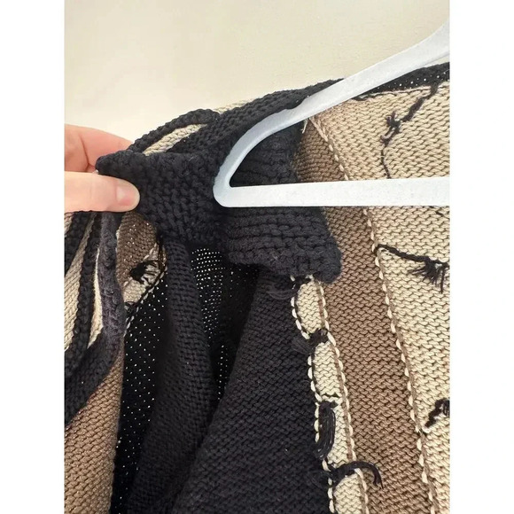 Vintage Sandra Miller Handloomed Artwear Deco Cardigan Grandmacore OS Black Tan - Picture 4 of 5